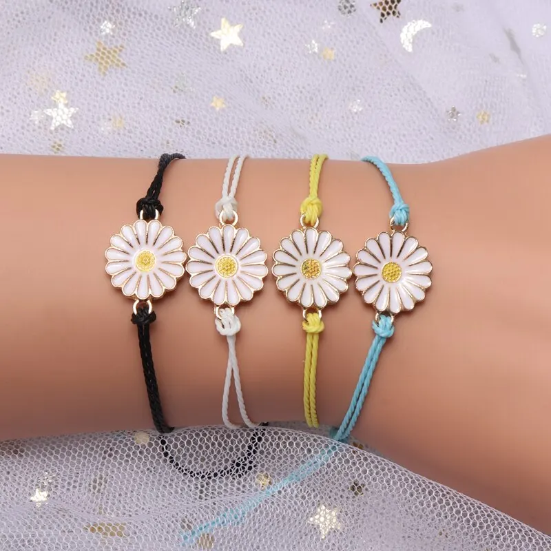 4 шт. красочные ромашки женские веревочные браслеты модный летний маленький