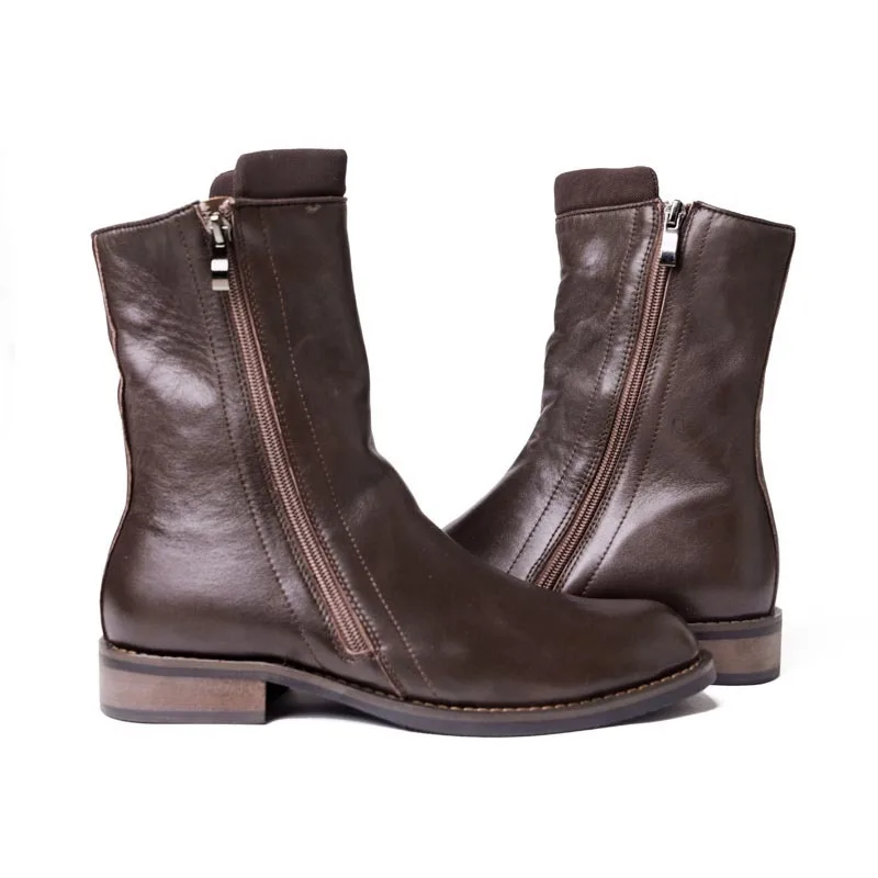 Ботинки мужские из натуральной кожи на молнии зимние в стиле милитари | Обувь