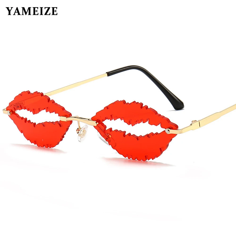 

YAMEIZE, модные, уникальные, дизайнерские, без оправы, с губами, солнцезащитные очки для женщин, ретро очки, металлические, винтажные, солнцезащи...