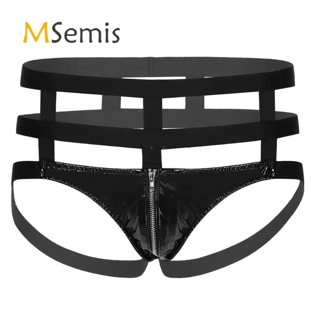 

Купальник, мужское черное нижнее белье, нижнее белье из искусственной лакированной кожи, на молнии, с открытой передней частью, стринги, стр...