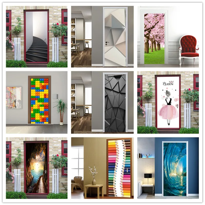 2pcs/Set 3D Wallpaper for Door Custom Size Self Adhesive On the Doors DIY Renovation Waterproof Poster For Living Room | Дом и сад