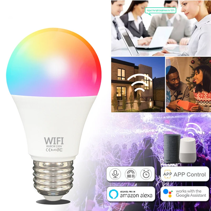 

10W WiFi Smart Light Bulb E27 B22 LED RGB Lamp Work with Alexa/Google Home 85-265V RGB+White Dimmable Timer Function Magic Bulb