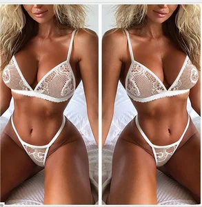Комплект женского нижнего белья, кружевной бюстгальтер и трусики-стринги с эффектом пуш-ап