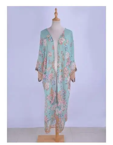 

Print chiffon beach cover up summer kimono bikini outer cover swimwear sexy long cardigan bohemian holiday cover-up
