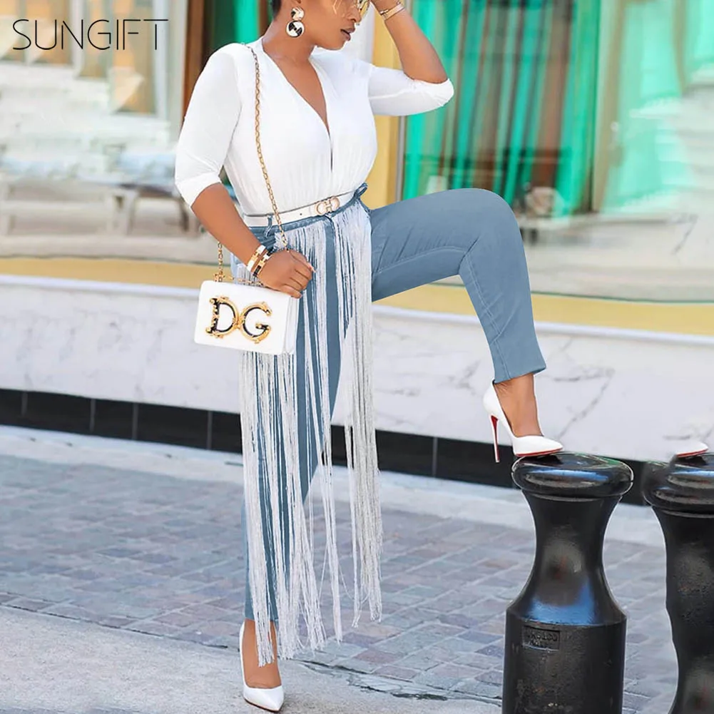 SUNGIFT брюки Дашики для женщин модные джинсы с бахромой стрейч 2019 Новая африканская