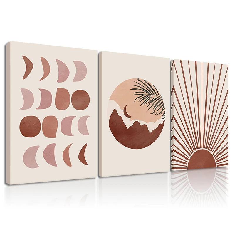 Абстрактный пейзаж Солнце Луна в рамке домашний постер Абстрактная Картина на