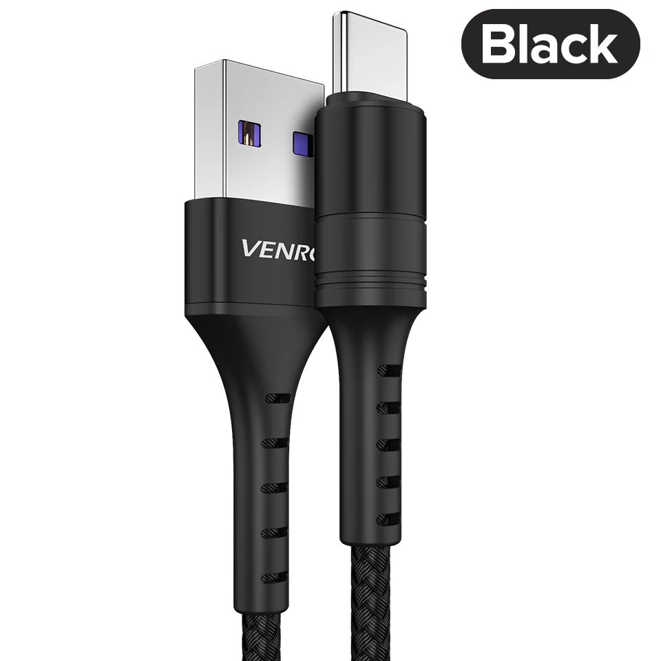 Black Venroii кабель usb type C 5A Supercharge для huawei mate 20 P30 P20 Pro шнур для быстрой зарядки телефона для Honor 20 10 8 V10 USBC Кабо - Цвет: Black
