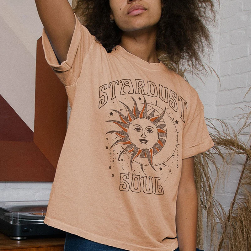 

Vintage Chic Funny Sun Print Woman Tshirts 2021 Summer Tops Short Sleeve Cozy Casual Loose Streetwear Cotton Tees Kawaii Clothes