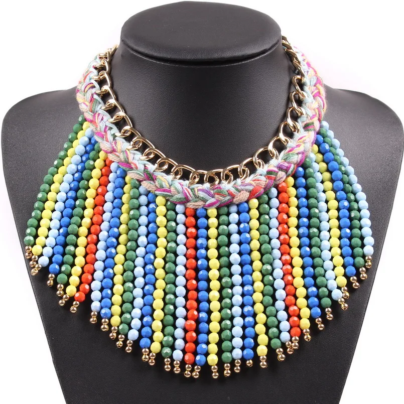 Новое модное ожерелье с подвеской золотого цвета металлическая и хлопковая