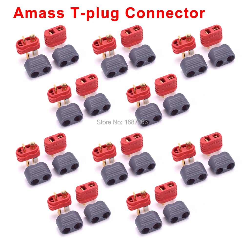 10pairs Amass T-plug 10 пар XT30 XT30U XT60 XT60H XT90 EC2 EC3 EC5 T разъем батареи набор мужской женский Позолоченный разъем типа "банан" для RC частей - Цвет: 10pairs Amass T-plug