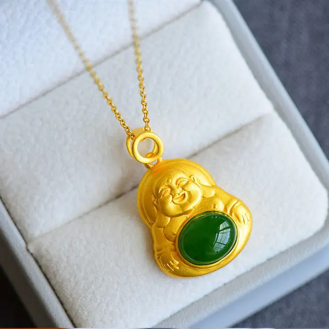 

2021 hot new style Natural Hetian White Jade Jasper Smiling Buddha Buddha Pendant Men and Women Fashion Ornament Couple's