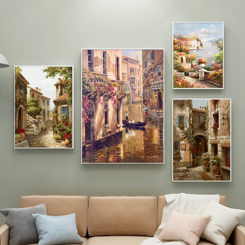 

Abstract Classical Venice City Landscape Canvas Paintings Digital Scenery Posters and Prints Wall Art Pictures for Living Room