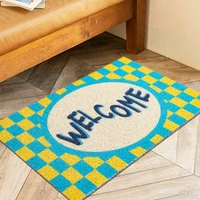 welcome plaid home front door mat kitchen bedroom living room carpet pvc non slip silk loop dustproof entrance door mat bath mat
