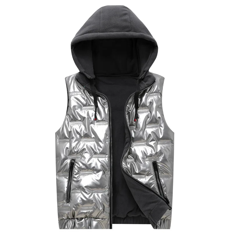 Мужской жилет с капюшоном из искусственной кожи сохраняющий тепло золотистый