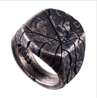 classic punk men retro craze crackle ancient silver color ring trend men domineering irregular line metal ring party jewelry