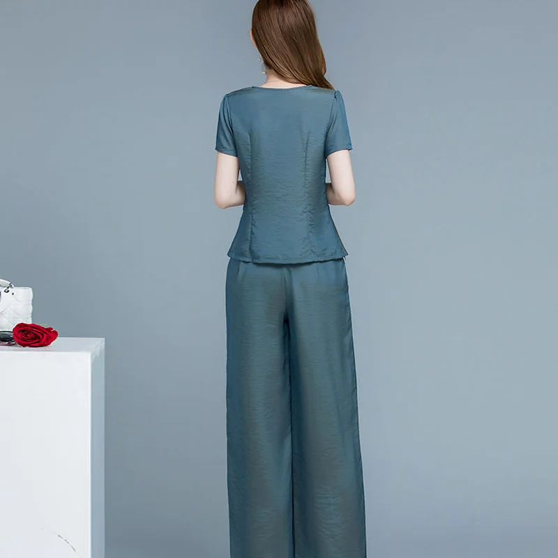 

Fashion Suit Womens Outfits Summer 2021 New Korean Loose Large Size Casual Wide-leg Pants Suits Two-piece Suit 4XL Femme Y782
