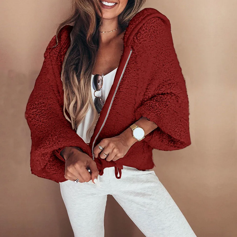 

Женская флисовая куртка на молнии, с капюшоном и длинным рукавом