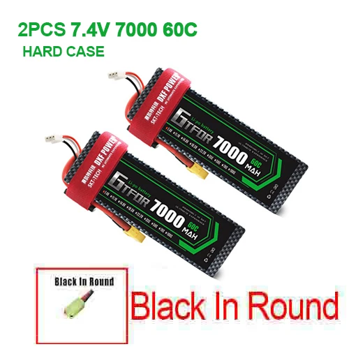 2 шт 7,4 V 5200 45c 7000mAh 60C GTFDR LiPo аккумулятор 2S HardCase для 1/8 1/10 RC модель автомобиля TRX Slash Emaxx - Цвет: 2PCS7000mahBLACK