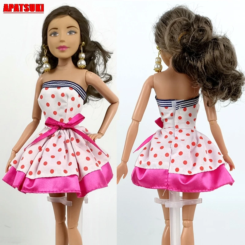 Розовая юбка с волнистыми точками платья принцессы открытыми плечами для кукол