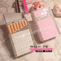 handmade rhinestone metal cigarette case with usb rechargeable lighter lighter case tobacco accessories smoking accessories