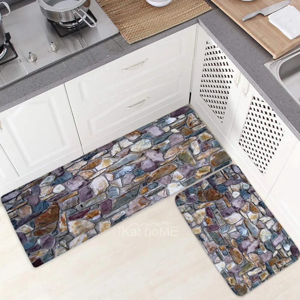 

Long Kitchen Mats for Floor Bedroom Bedside Rug Cobblestone Brick Wall Pattern Living Room Carpets Home Decor Entrance Doormat