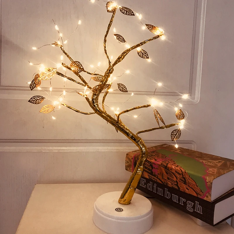 Бонсай Дерево Свет LED Настольная Искусственная Лампа С листьями Нажимной Переключатель Пейзажные Огни Декор Гипсофила Стол.