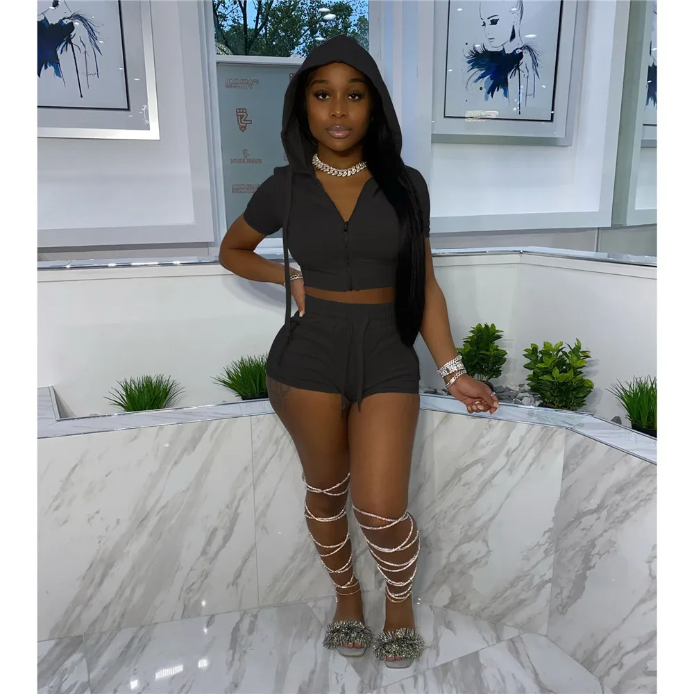 

Женский спортивный комплект из 2 предметов, повседневный комплект из двух предметов с толстовкой и шортами на шнуровке