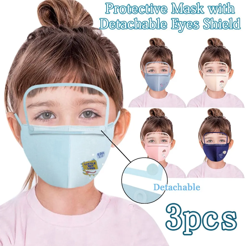 

3PCS Kids Anti-Fog Facemask Wahable Reusable Face Mask with Detachable Eyes Shield masque enfant lavable funda mascarilla A60