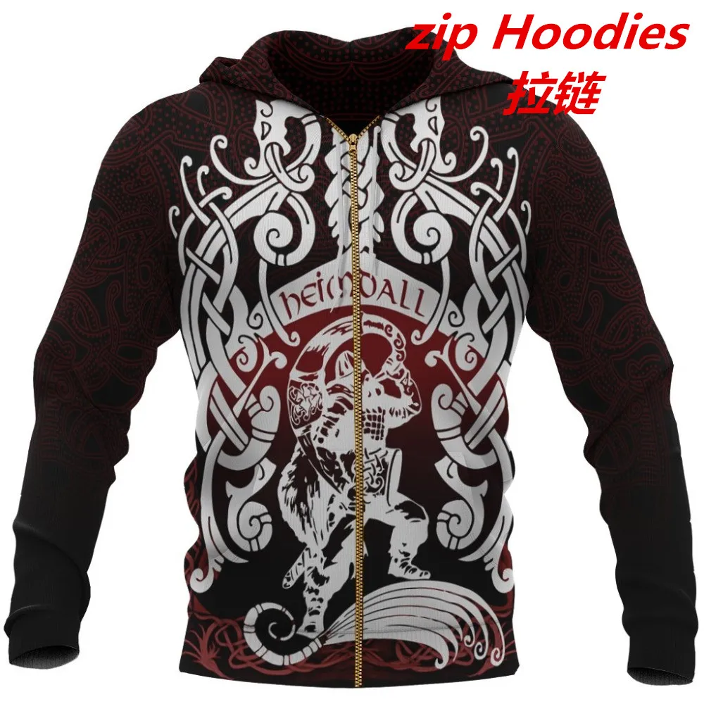 

2020 Viking Fashion Hoodie eimdall Triskele Valknut 3D Printed Mens Zip Up Hoodie Harajuku Streetwear Hoodie tops 4154