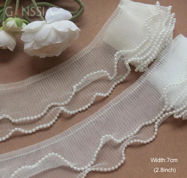 

1Yard Width:7cm Double Fold Pearl Lace Diy Handmade Wave Lace for Clothing Accessories(ss-2443)
