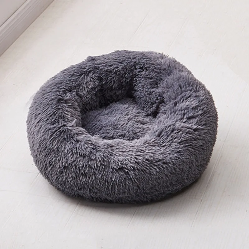 dark gray HEYPET длинный Плюшевый игровой комплекс для кошек Кровать дом мягкий Круглые Солнцезащитные очки «Зимняя постельная Подушка для домашнего животного собаки коврики для маленьких собак и кошек Теплый Собака Щенок питомник 50/60/70 см - Цвет: dark gray