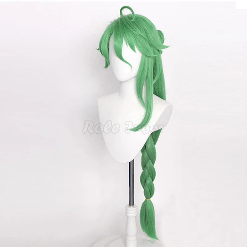 

BaiZhu Cosplay Wig Anime Genshin Impact Unisex 100cm Straight Braided Ponytail Green Wigs Heat Resistant Synthetic Hair C65M163