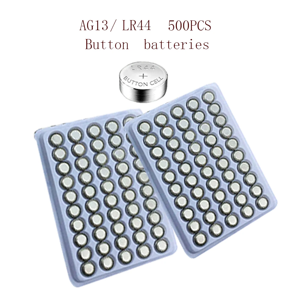 Pilas alcalinas de botón AG13, 500 piezas AG 13, 1,5 V, LR44, SR44, L1154, 357, 120mAh, adecuadas para reloj