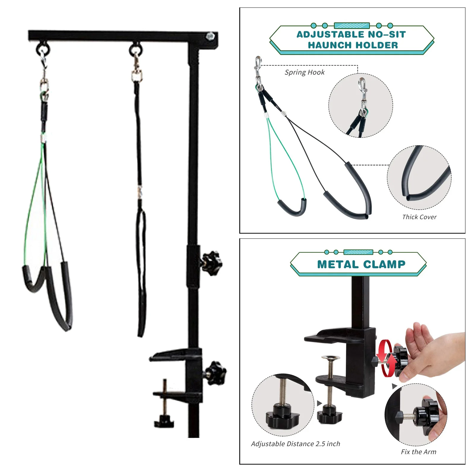 

Pet Grooming Arm W/ Clamp Adjustable No Sit Haunch Holder for Dog and Cat