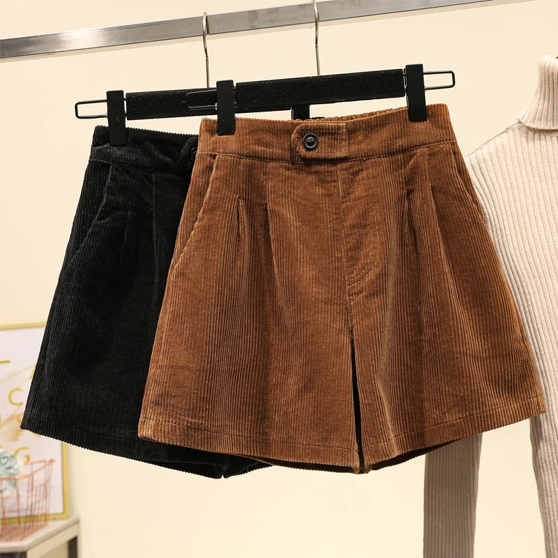 

Black Corduroy Wide Leg Plus Large Size Oversize Korean Style Fashion Women'S Clothing 2021 Casual High Waist Shorts Female