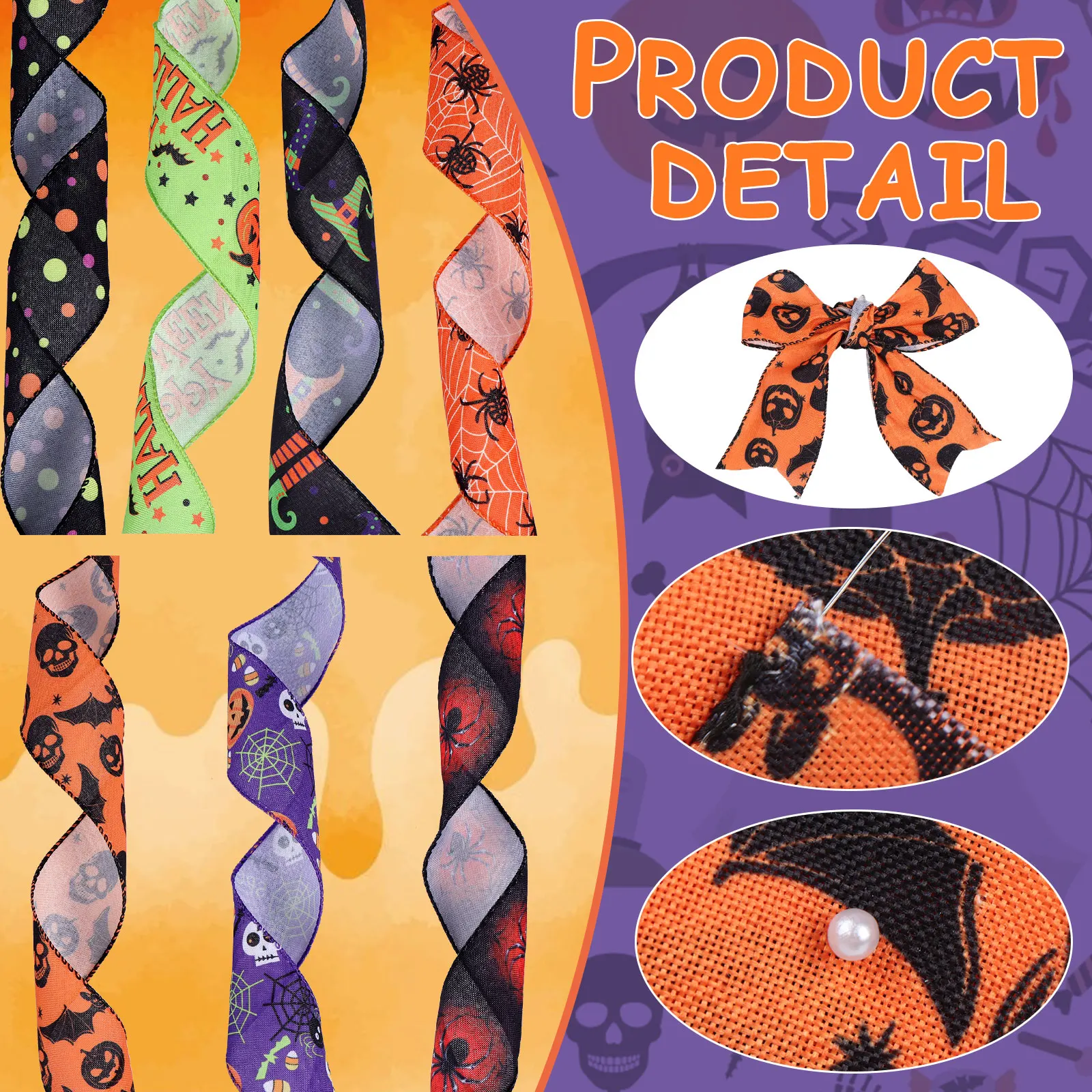 

7 шт., корсажная лента с принтом для украшения Хэллоуина