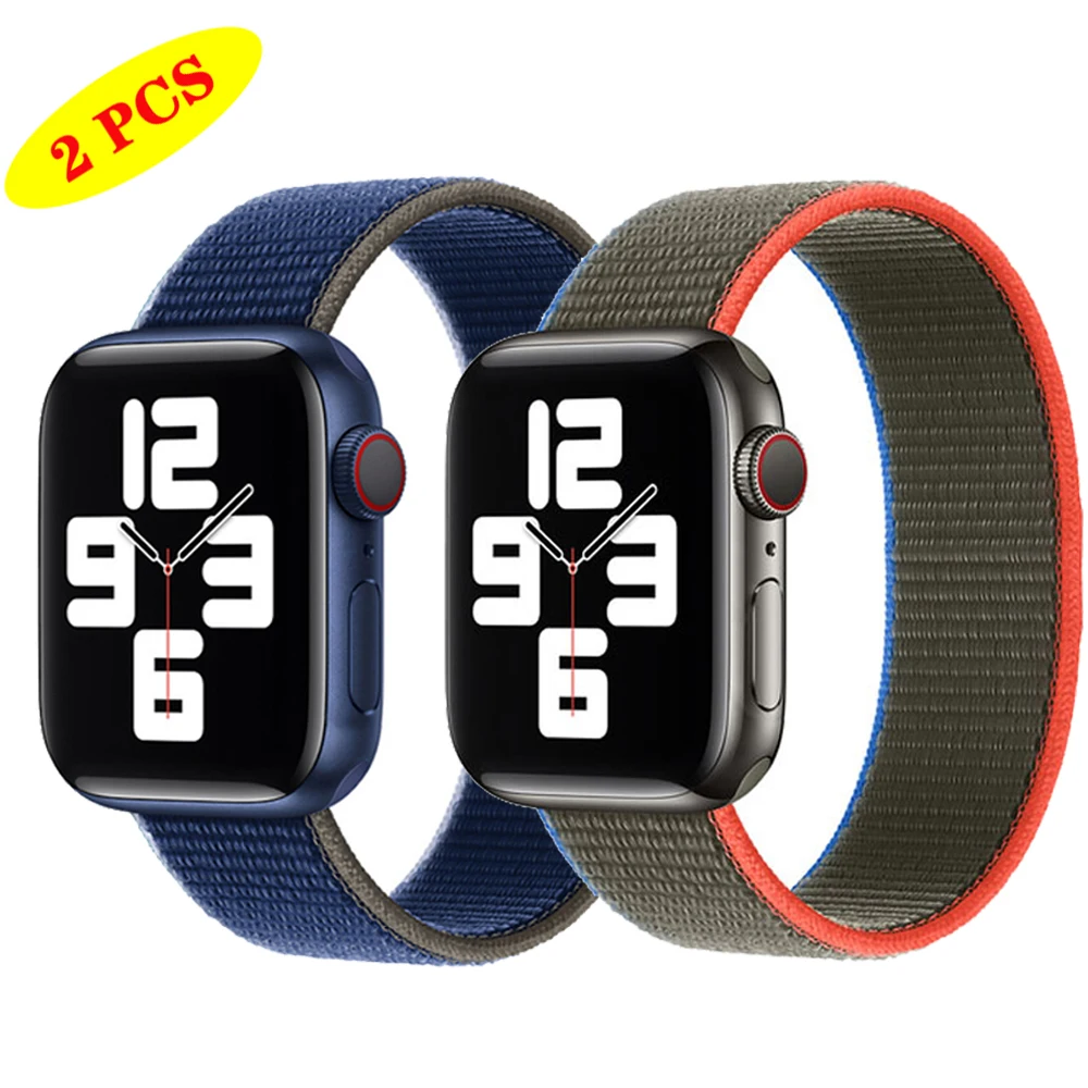 

2 Pack Strap for Apple watch Band 44mm 40mm 42mm 38mm Nylon loop belt watchband bracelet for iWatch serie 6 se 5 4 3 2 1 42 mm