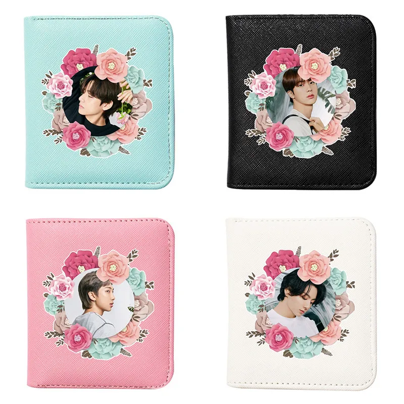 

1 шт. кошелек Bangtan Boys в стиле K-POP, весенний бумажник с зажимом для фотографий и цветами, держатель для карт, Портативная сумка для монет для муж...