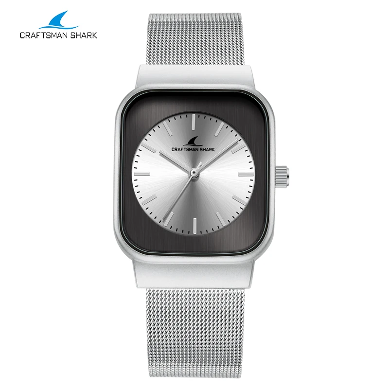 

New fashion streamline Men Square Watch Classic Ultra Thin Milan Weaving Mesh Belt Alloy Case Casual Quartz Wrist Watches