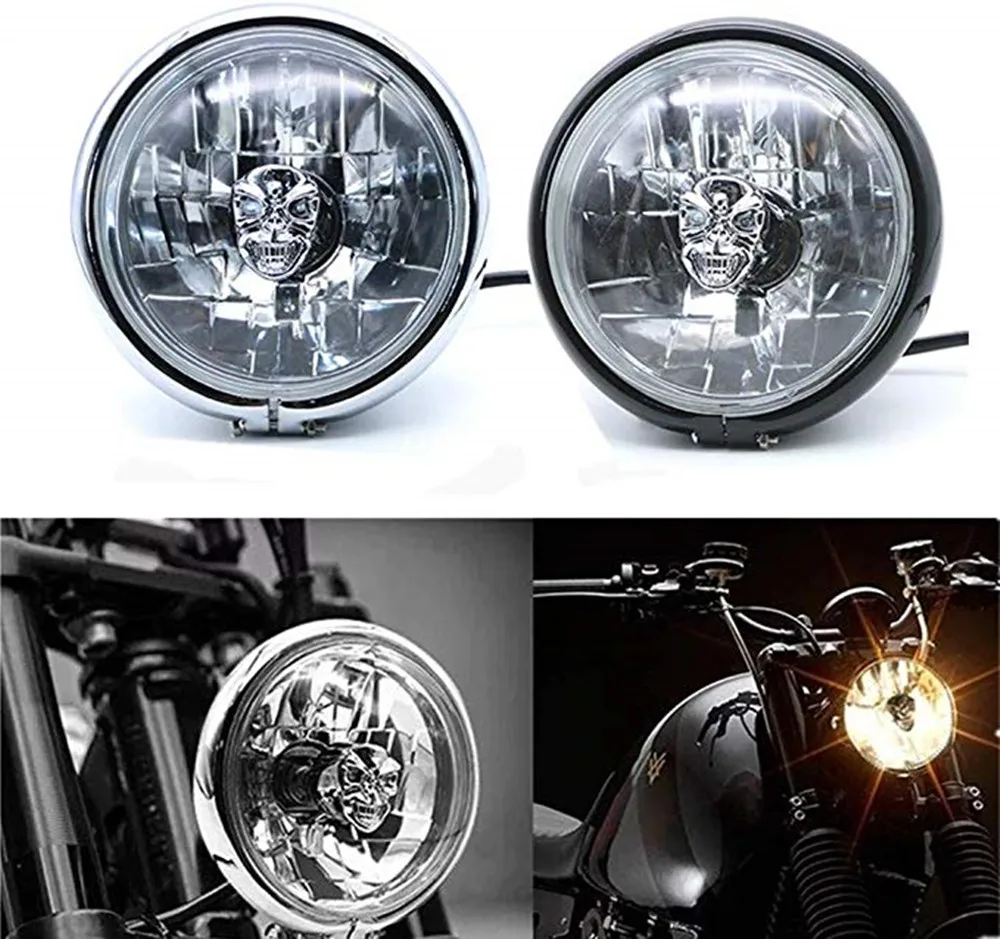 Передняя фара с черепом для мотоцикла передняя Honda Suzuki Kawasaki Yamaha GN125 Cruiser Bobber