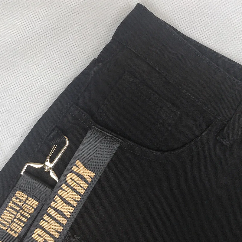 Autumn Men's Personality Webbing Ripped Jeans With Small Feet Zipper Decoration Slim Fit Fashion Youth Men Street Denim Trousers