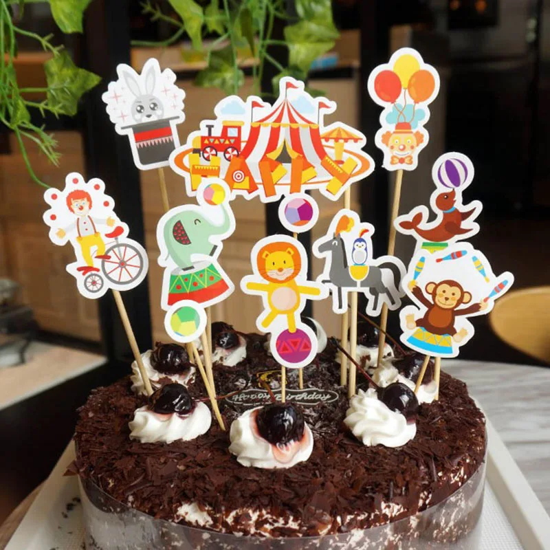 11 шт./упак. Счастливый Цирк Торт Топперы дети день рождения поставки конфеты бар