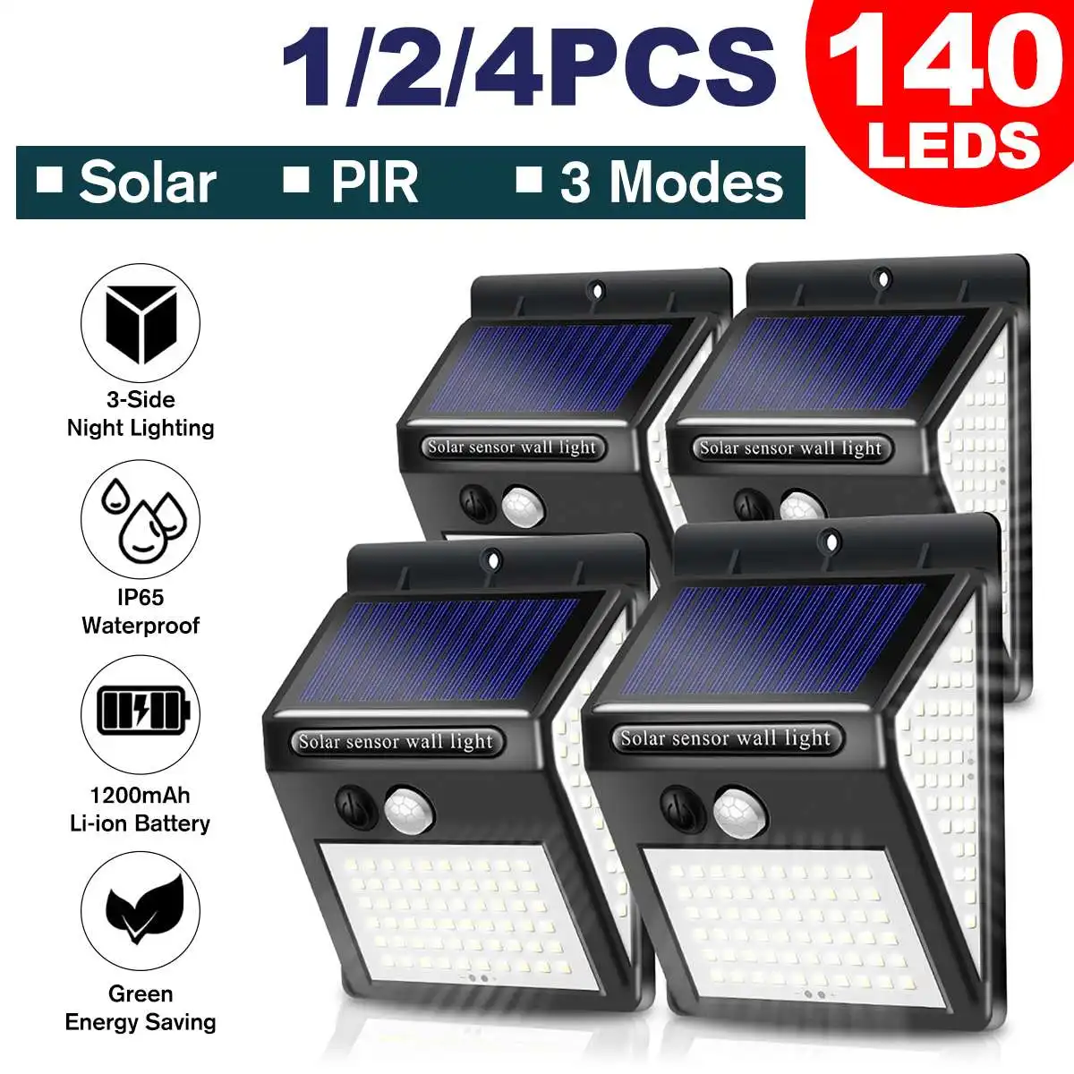 

140 LED Solar Wall Light Outdoor Waterproof Solar Lamp PIR Motion Sensor Solar Powered Sunlight Street Light With 3 Modes
