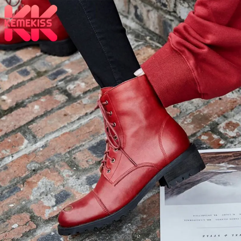 

KemeKiss Women Ankle Boots Real Leather Women Winter Shoes Fashion Cool Short Boots Winter Women Footwear Size 34-40