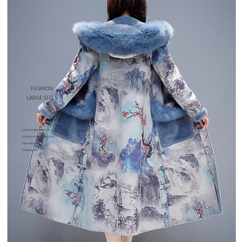 Fur One Coat Female 2019 Winter Fashion New Slim Loose Collar Hooded Printed Long-Sleeved Warm Tide HHH0037 |