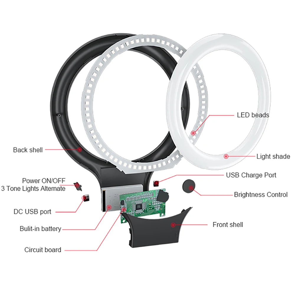 Вращающийся светодиодный светильник для макияжа с кольцом селфи регулируемой
