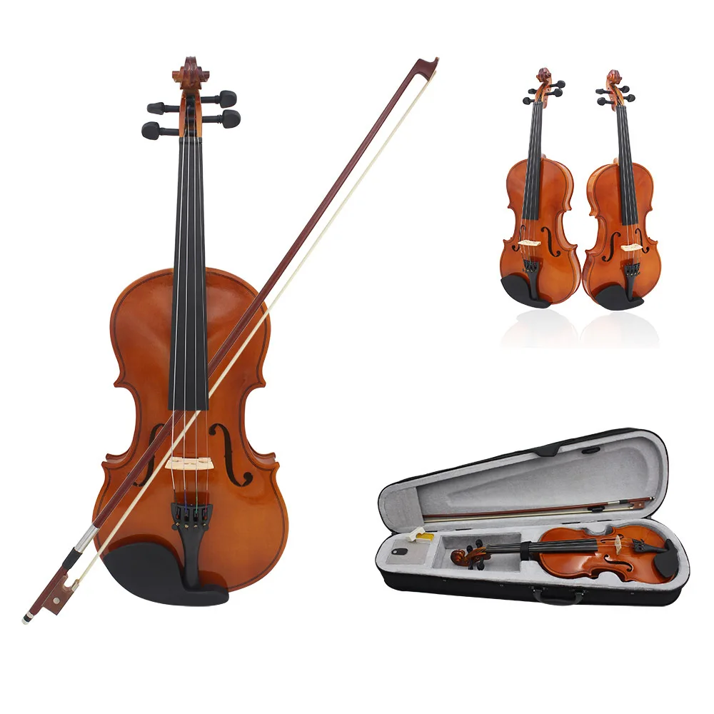 Full Size 4/4 Natural Acoustic Solid Wood Spruce Flame Maple Veneer Violin Fiddle for Beginner Student Performer