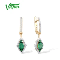 vistoso gold earrings for women pure 14k 585 yellow gold sparkling diamond natural oval emerald elegant trendy fine jewelry