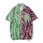 #7151 Мужская рубашка с леопардовым принтом, мужские рубашки с короткими рукавами в стиле Хай-стрит, хип-хоп, гавайская пляжная Повседневная рубашка, Мужская сращенная цветная рубашка