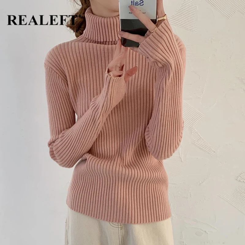 

REALEFT 2021 Vintage Sweater for Women Winter Pullovers Korean Style Elegant Solid Color Long Sleeve Warm Knitting Tops Female